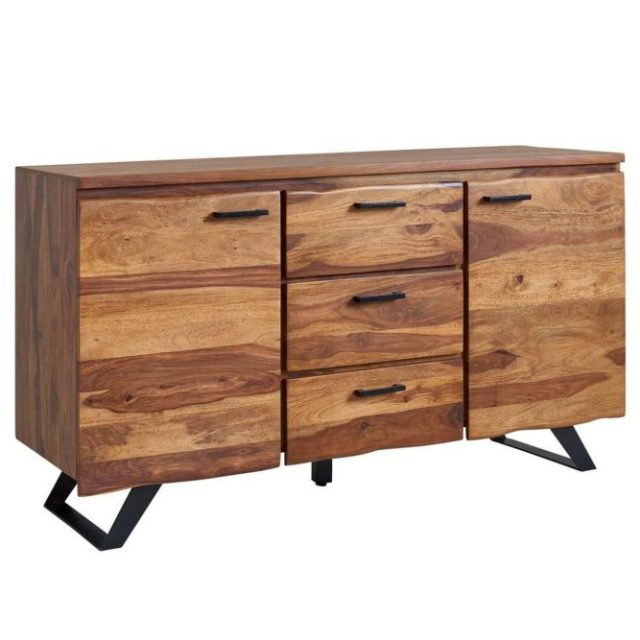 Sideboard Wohnling Massiv trä träd kant 145 cm med 2 dörrar 3 lådor industriell