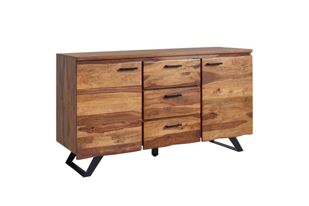 Sideboard Wohnling Massiv trä träd kant 145 cm med 2 dörrar 3 lådor industriell