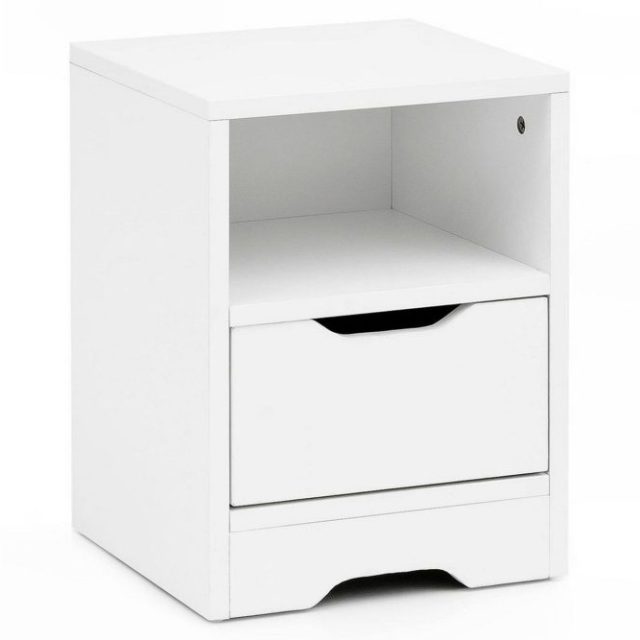 Sängbord Wohnling Vit med 1 låda Enkel modern design och hylla