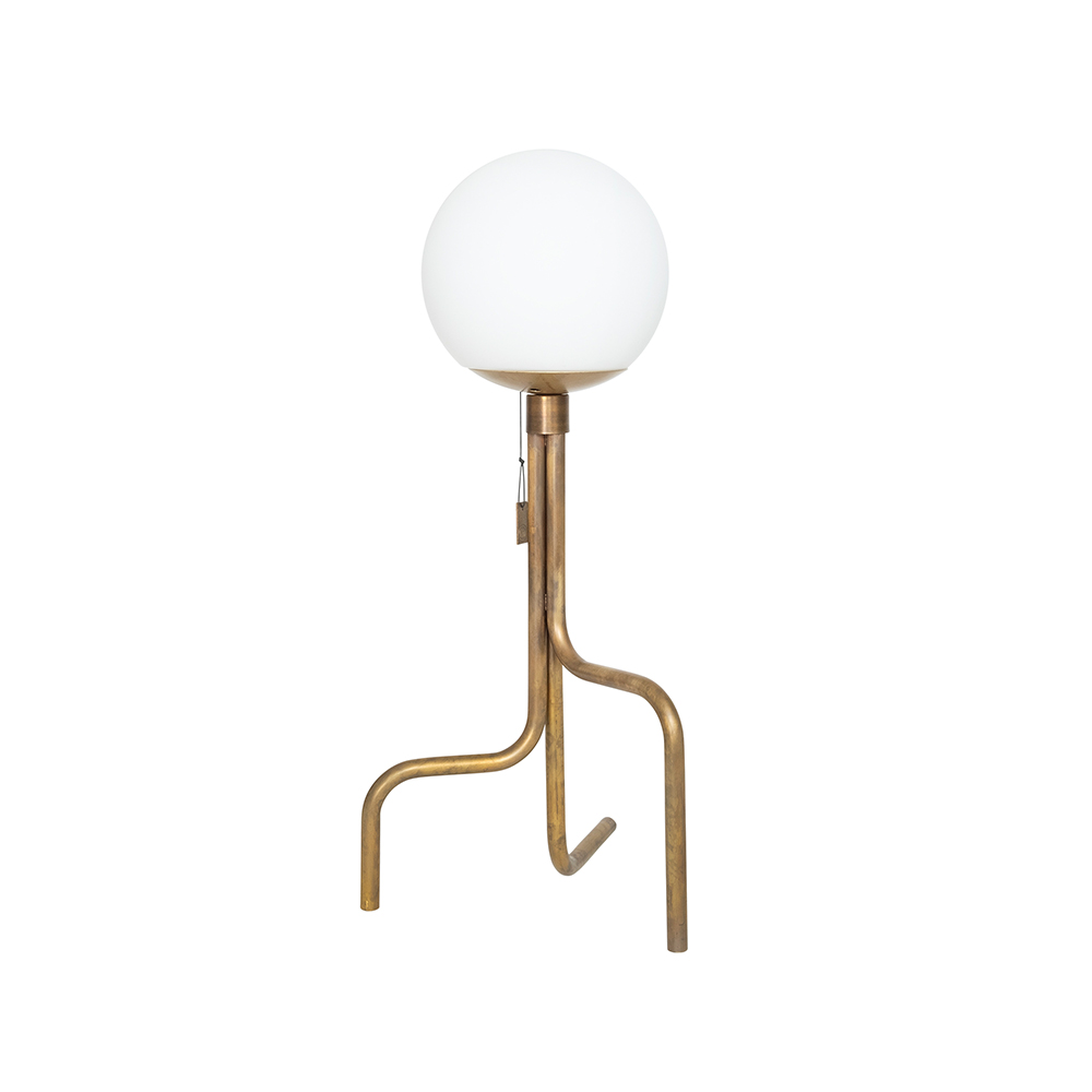 Strapatz bordslampa, rå mässing/matt vit