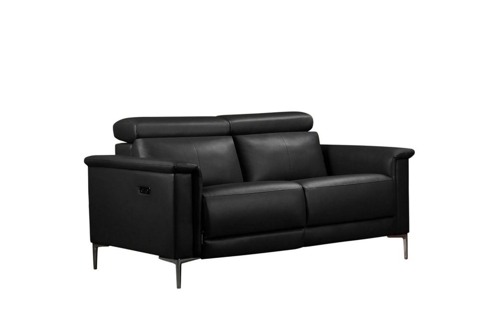 Reclinersoffa utan hörn Loft24 2-sitssoffa Lund Svart, Läder/PU, Elektrisk vilstol Svart, Graphite Grey