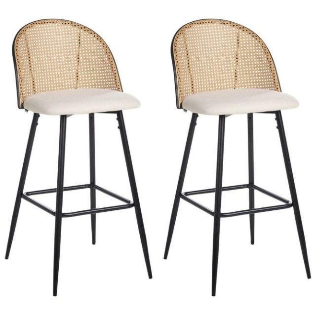 Barstol Cornell set om 2 Svart-Beige-Ljust Trä