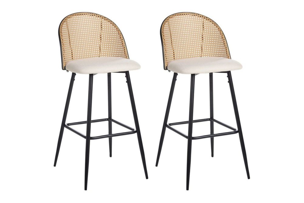 Barstol Cornell set om 2 Svart-Beige-Ljust Trä