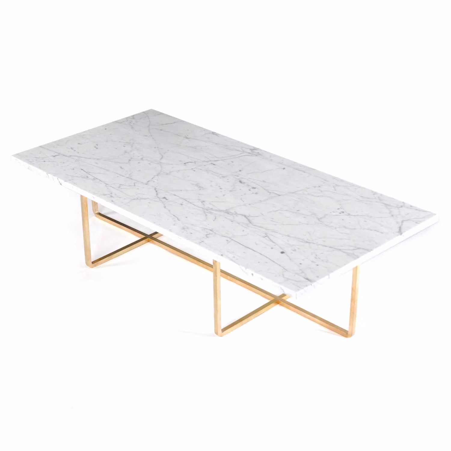 Ninety Soffbord 120x60x30 cm, Mässingsunderrede, Vit Marmor