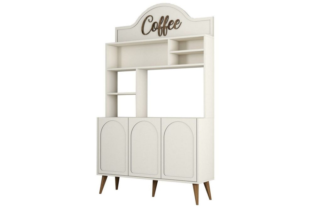Kaffebarskåp Hazim Tre Gräddfärgad / Valnöt