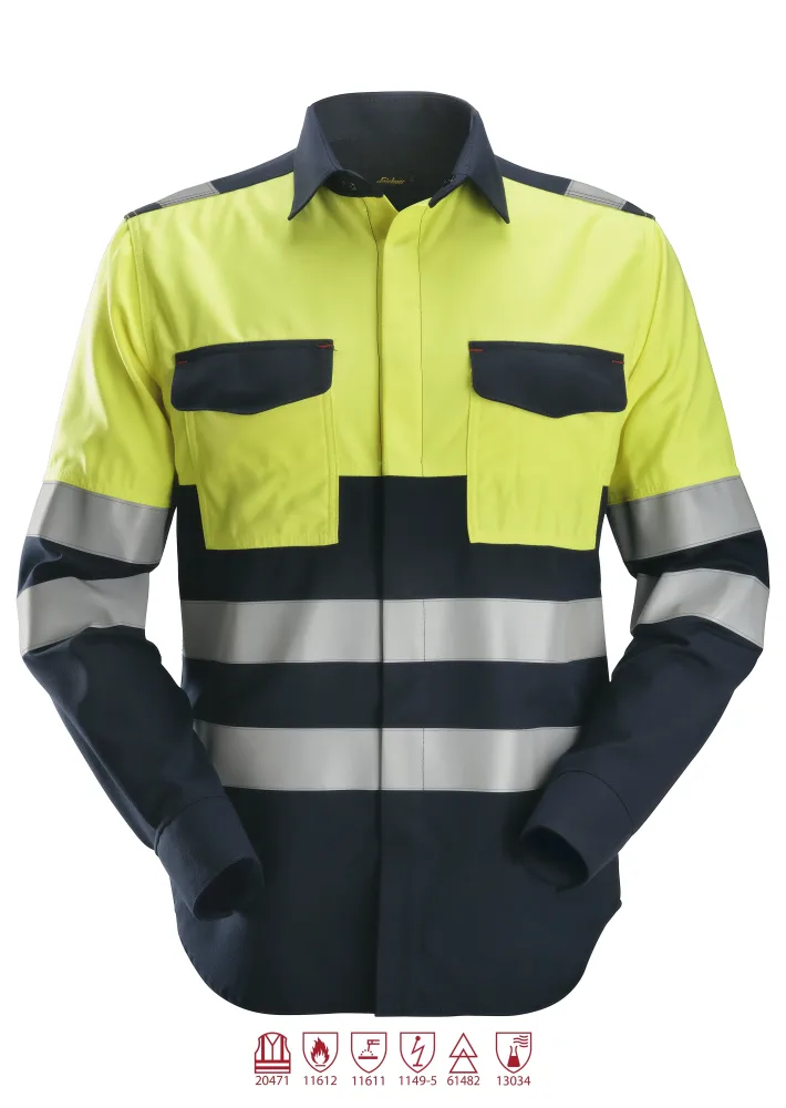 Snickers Workwear 8563 ProtecWork Svetsskjorta varsel, gul/marinblå XXL