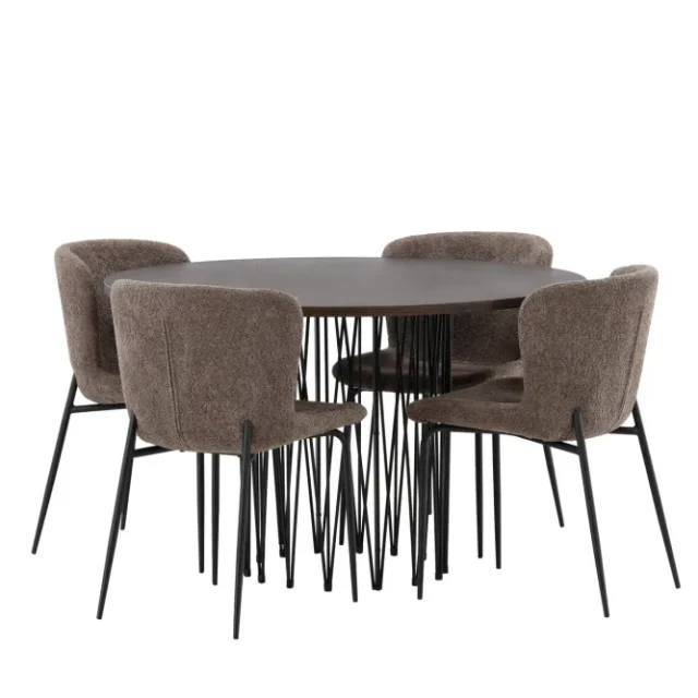 MAMFET Matgrupp 120 cm Rund Beige med 4 KARAM Stolar