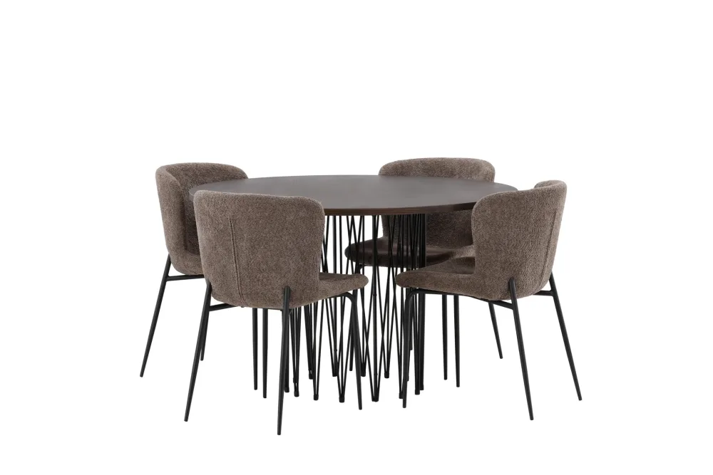 MAMFET Matgrupp 120 cm Rund Beige med 4 KARAM Stolar