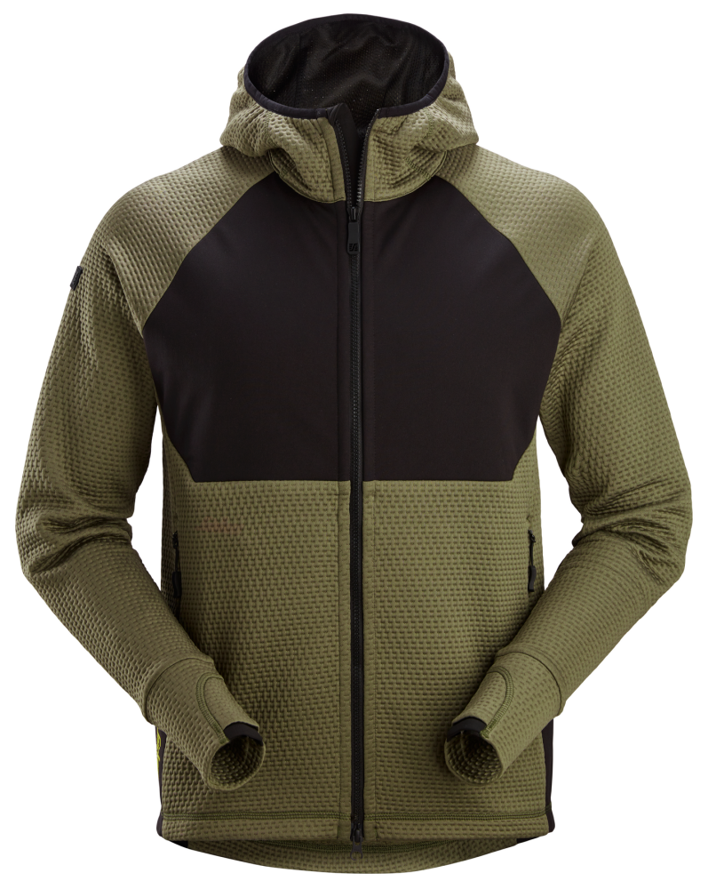 HUVTRÖJA SNICKERS WORKWEAR HELZIP FW, KHAKIGRÖN/SVART STL XXL