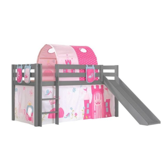 Halvhöjdssäng med gardin Pino Princess Grå, Grå, Med rutschkana, Prinsessa, 3