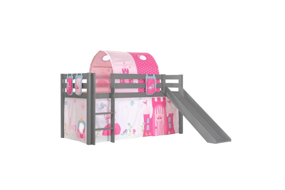 Halvhöjdssäng med gardin Pino Princess Grå, Grå, Med rutschkana, Prinsessa, 3