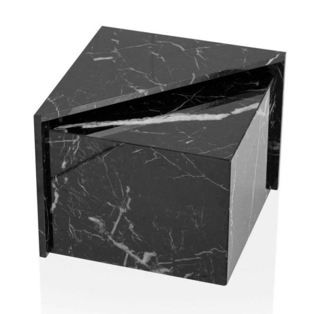 Satsbord Wohnling Set om 2 MONOBLOC högglans triangulär, modern stil Marmor, Svart