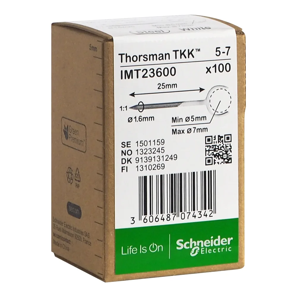 Schneider Electric IMT23630 Klammer spik, 100-pack, rund kabel 10-14, 2,1x25 mm