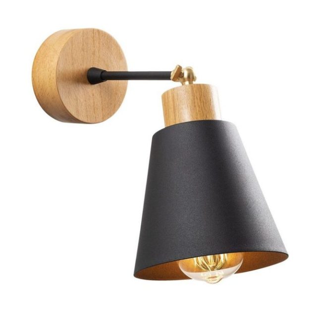 Vägglampa Sudalwani Svart / Ek