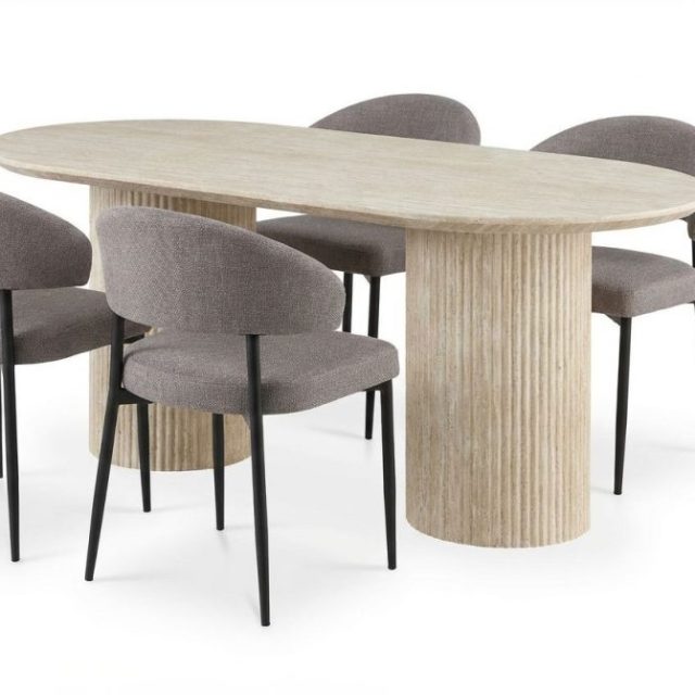 Uppveda Ovalt Matbord 180x90 cm med 4 Sawako Greige Stolar