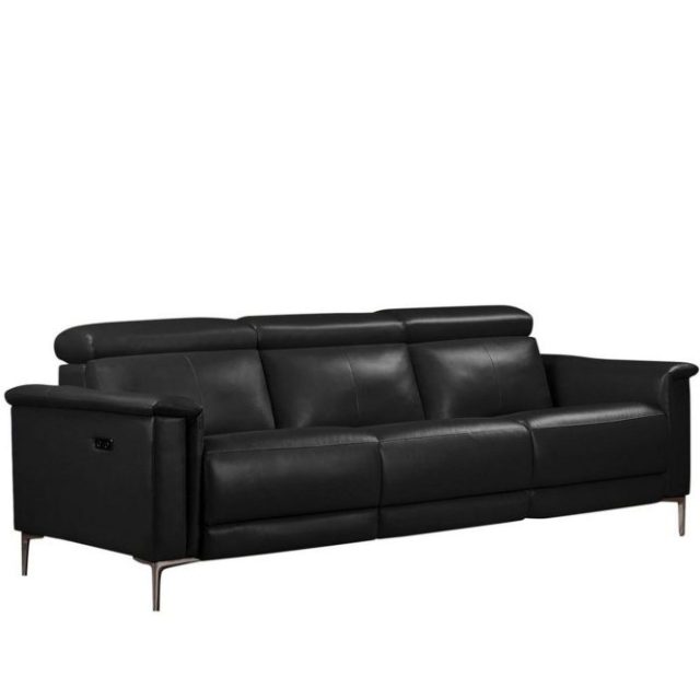 Reclinersoffa utan hörn Loft24 3-sitssoffa Lund Cognac Svart