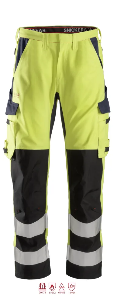 Snickers Workwear 6364 ProtecWork Arbetsbyxa varsel, gul/marinblå 64