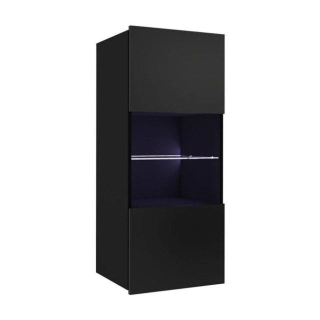 Tessan Smalt Vägghängt Vitrinskåp 32 cm djup 45 cm bred 117 cm hög Mörkt Trä Glas