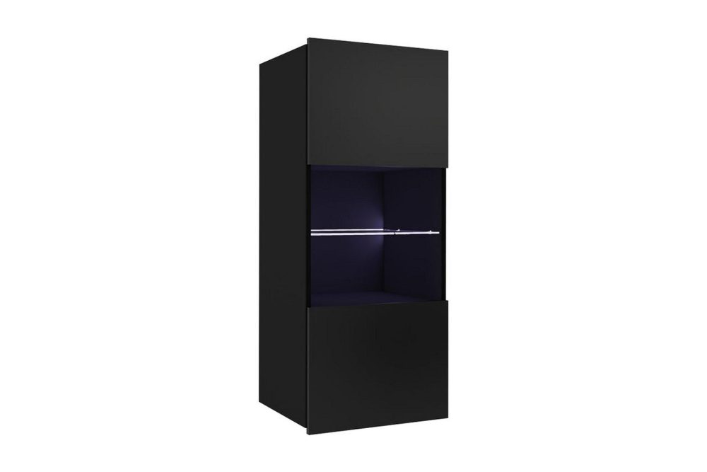 Tessan Smalt Vägghängt Vitrinskåp 32 cm djup 45 cm bred 117 cm hög Mörkt Trä Glas