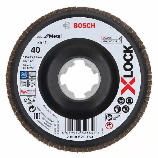 Bosch Best for Metal Lamellslipskiva med X-LOCK X571, vinklad 115 mm, G 80
