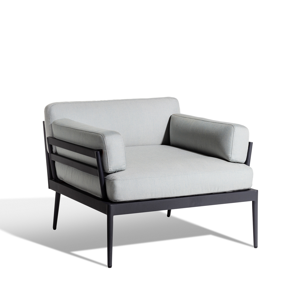 Anholt loungefåtölj, Sunbrella Natté Grey Storm-mörkgrå aluminium ram