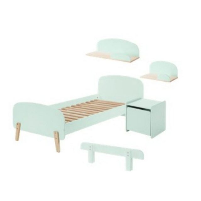 Säng med sängbord Vägg hyllor Skyddsrail Kiddy Mintgrön