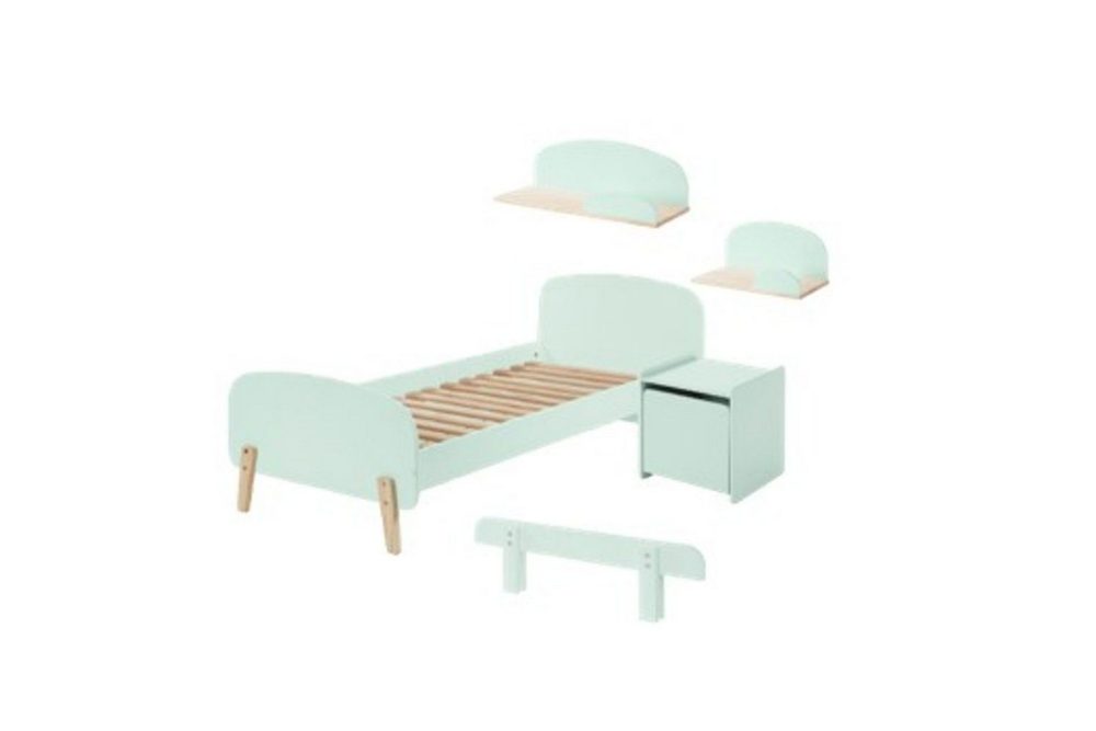 Säng med sängbord Vägg hyllor Skyddsrail Kiddy Mintgrön