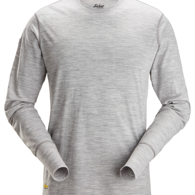 T-SHIRT SNICKERS WORKWEAR LÅNGÄRMAD ULL, GRÅMELERAD STL L