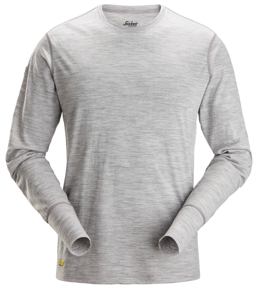 T-SHIRT SNICKERS WORKWEAR LÅNGÄRMAD ULL, GRÅMELERAD STL L