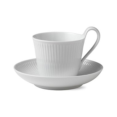 White Fluted kopp med fat, 25 cl-högt handtag
