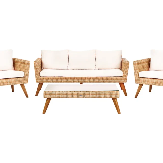 Trädgårdssoffgrupp med bord 5-sits VITTORIA XL Konstrotting Off-White
