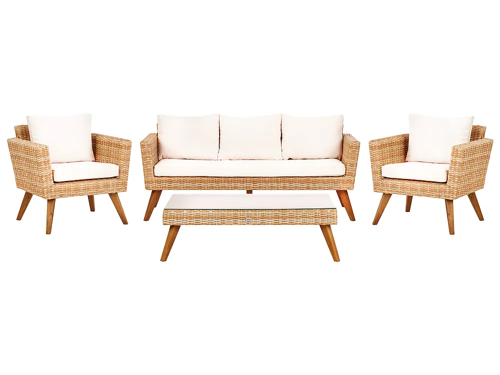 Trädgårdssoffgrupp med bord 5-sits VITTORIA XL Konstrotting Off-White