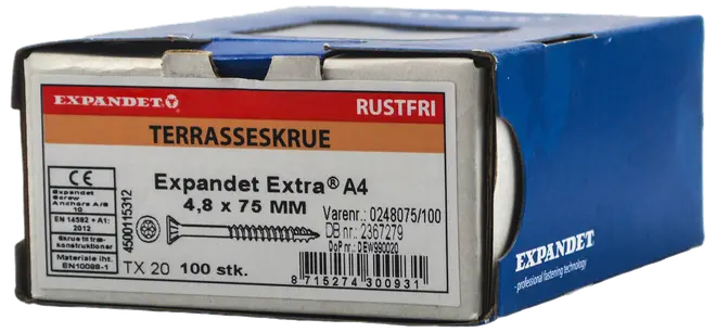 EXPANDET Rostfri A4 trallskruv 4,8 x 75 mm 100 st.