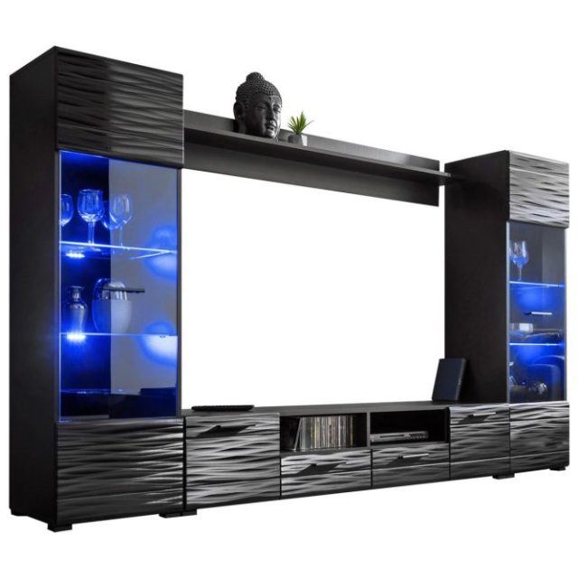 Apryl Modern TV Mediamöbel med Vitrinskåp och LED-belysning
