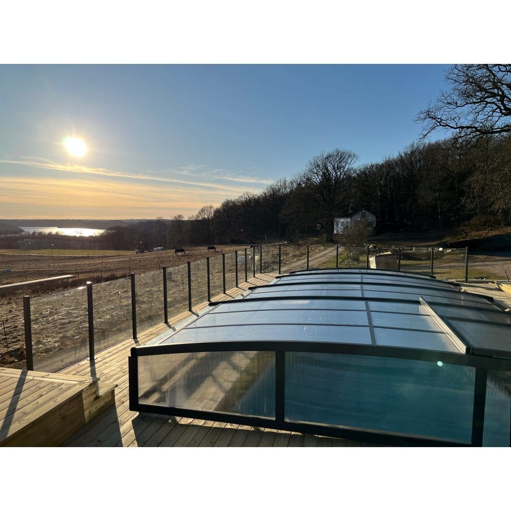 Pooltak 5x10m | Utan skenor | UV-skydd | Flexibel dörr