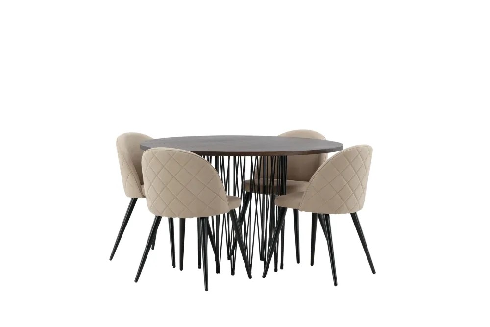 MAMFET Matgrupp 120 cm Rund Beige med 4 ABLANQUE Stolar
