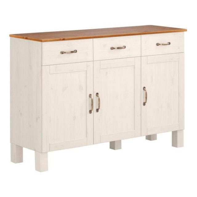 Sideboard & skänk Loft24 Skänk Alby 125x38x85 cm, Vit/Honung Vit,Natur