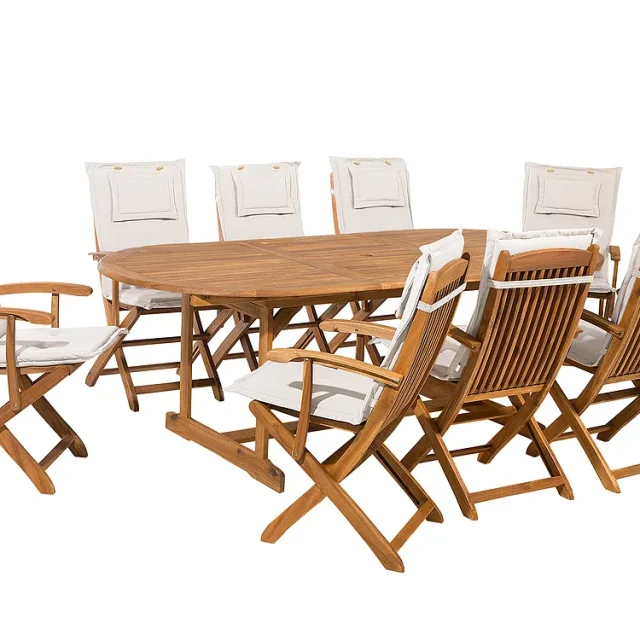 Trädgårdsmatgrupp 8-sits MAUI med kuddar Akaciaträ Off-White