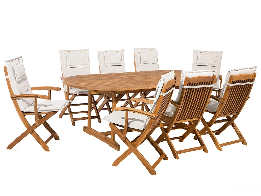 Trädgårdsmatgrupp 8-sits MAUI med kuddar Akaciaträ Off-White
