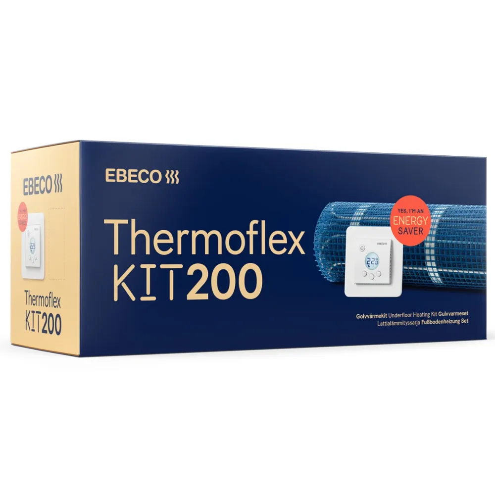 Ebeco Thermoflex Kit 200 Värmekabelmatta med självhäftande värmekabelmatta och termostat, 120 W/m² 50 cm x 7,8 m (480W)