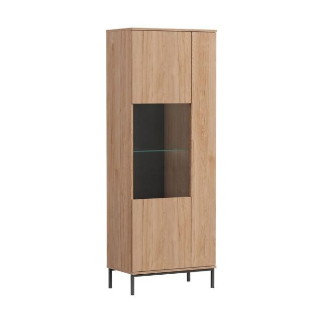 Quertas Vitrinskåp Vit LED Belysning 41 cm djup 70 cm bred 190 cm hög Ljust Trä