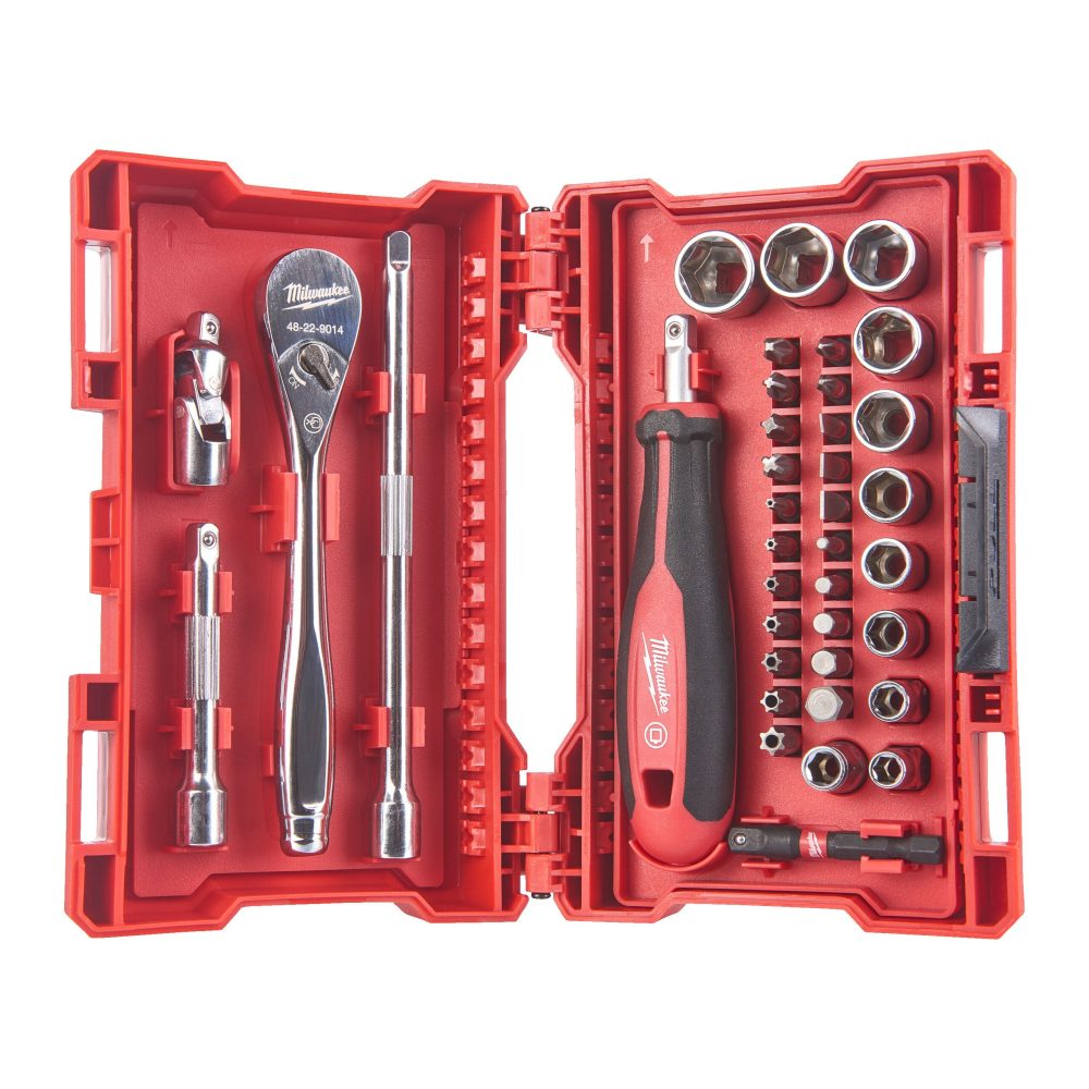 Kjøp Milwaukee Sperrskaft & nøkkelsett, 1/4", 38 deler