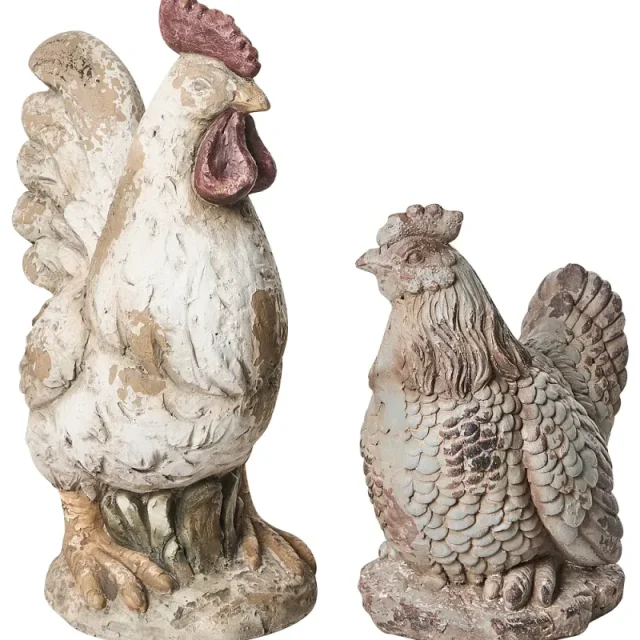 Set med 2 trädgårdsstatyer SPECCHIA Kyckling Beige