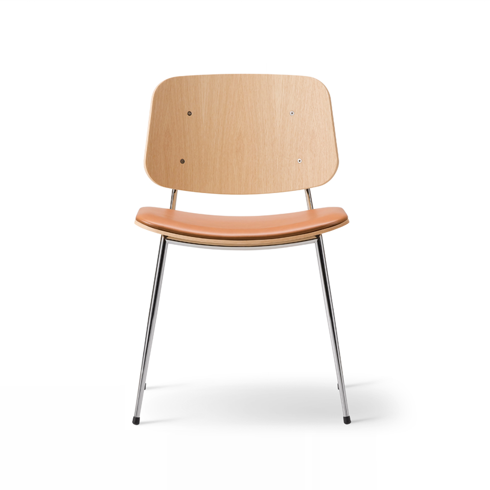 Søborg 3061 metal stol klädd sits, Läder Omni cognac-kromstativ