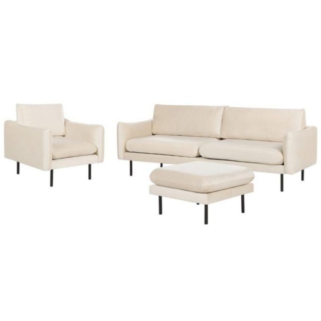 Soffgrupp med fotpall Vinterbro Ljusbeige/svart, Sammet