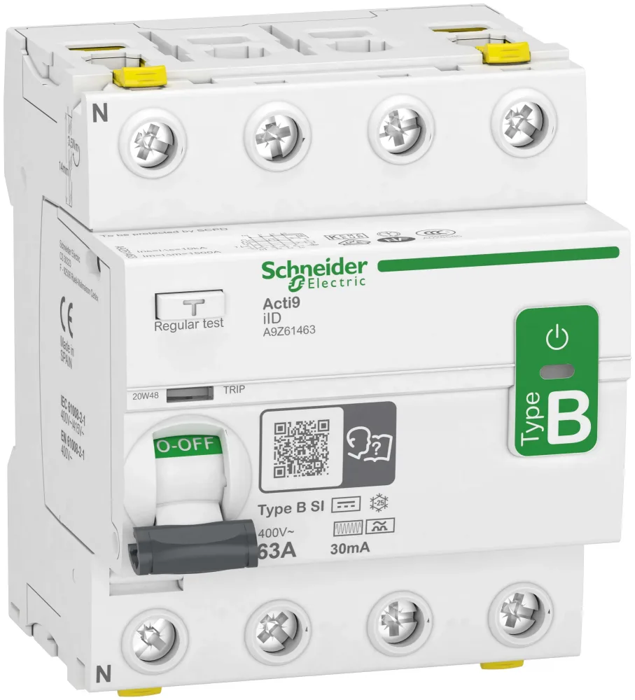 Schneider Electric Acti9 iID Jordfelsbrytare B-SI, 4-polig 63A, 500mA