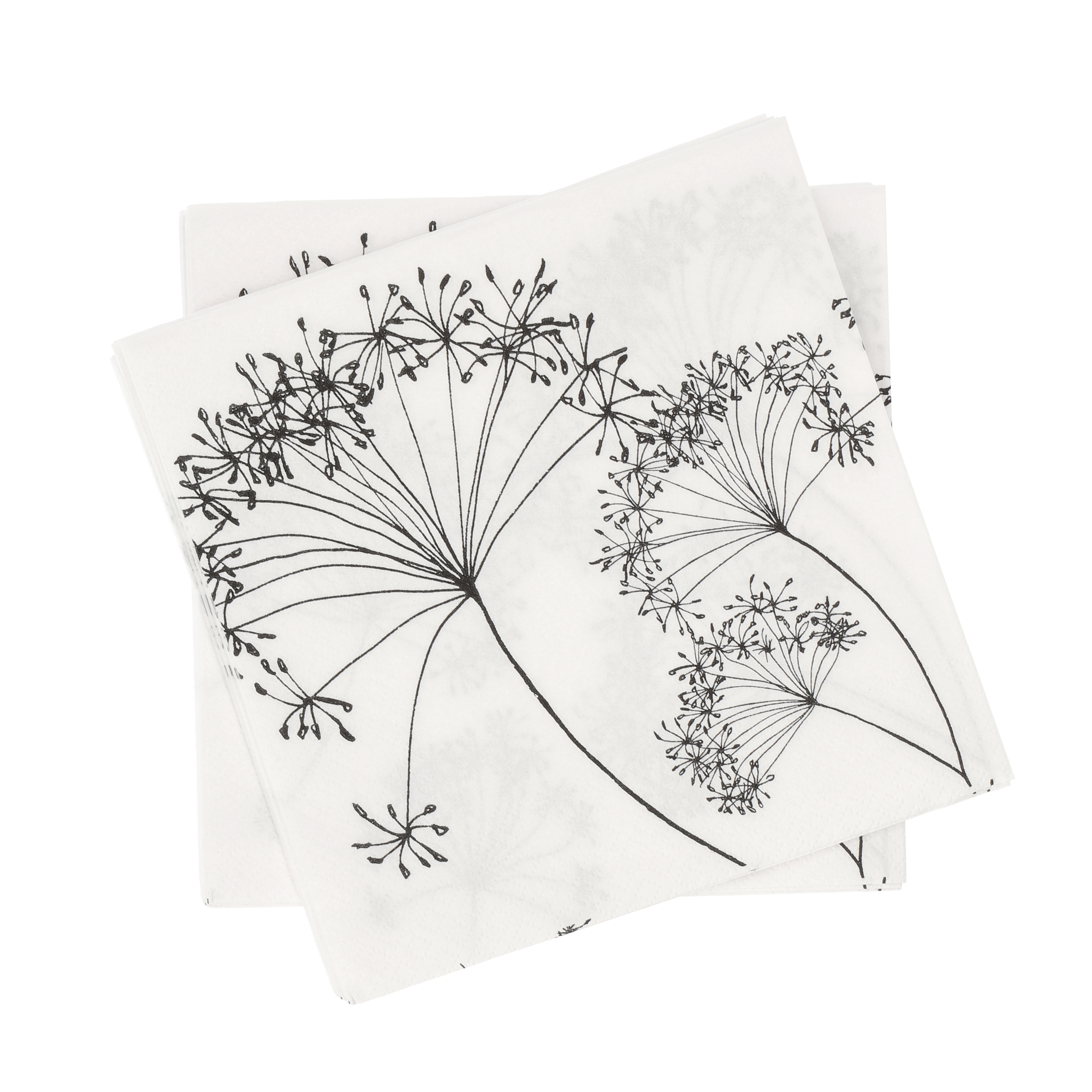 Botanical pappersservett, Vit-svart, 20‑pack, 33×33 cm