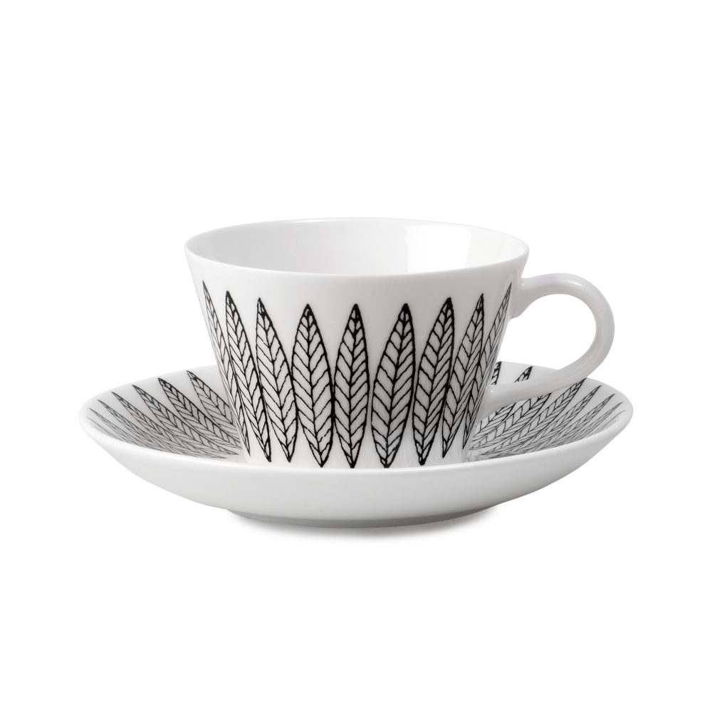 Svart Salix kaffegods, kon, Kaffekopp + fat