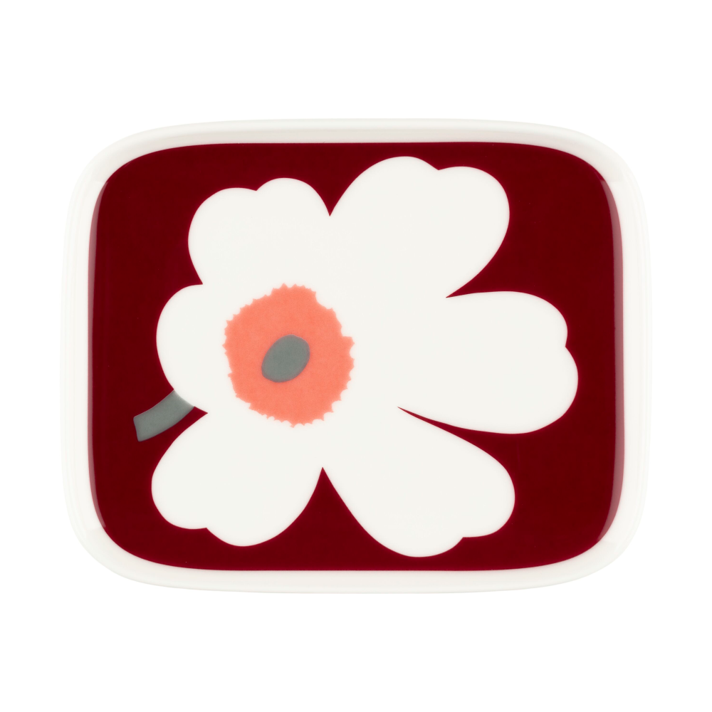 Juhla Unikko tallrik 12x15 cm, White-dark cherry-ash grey