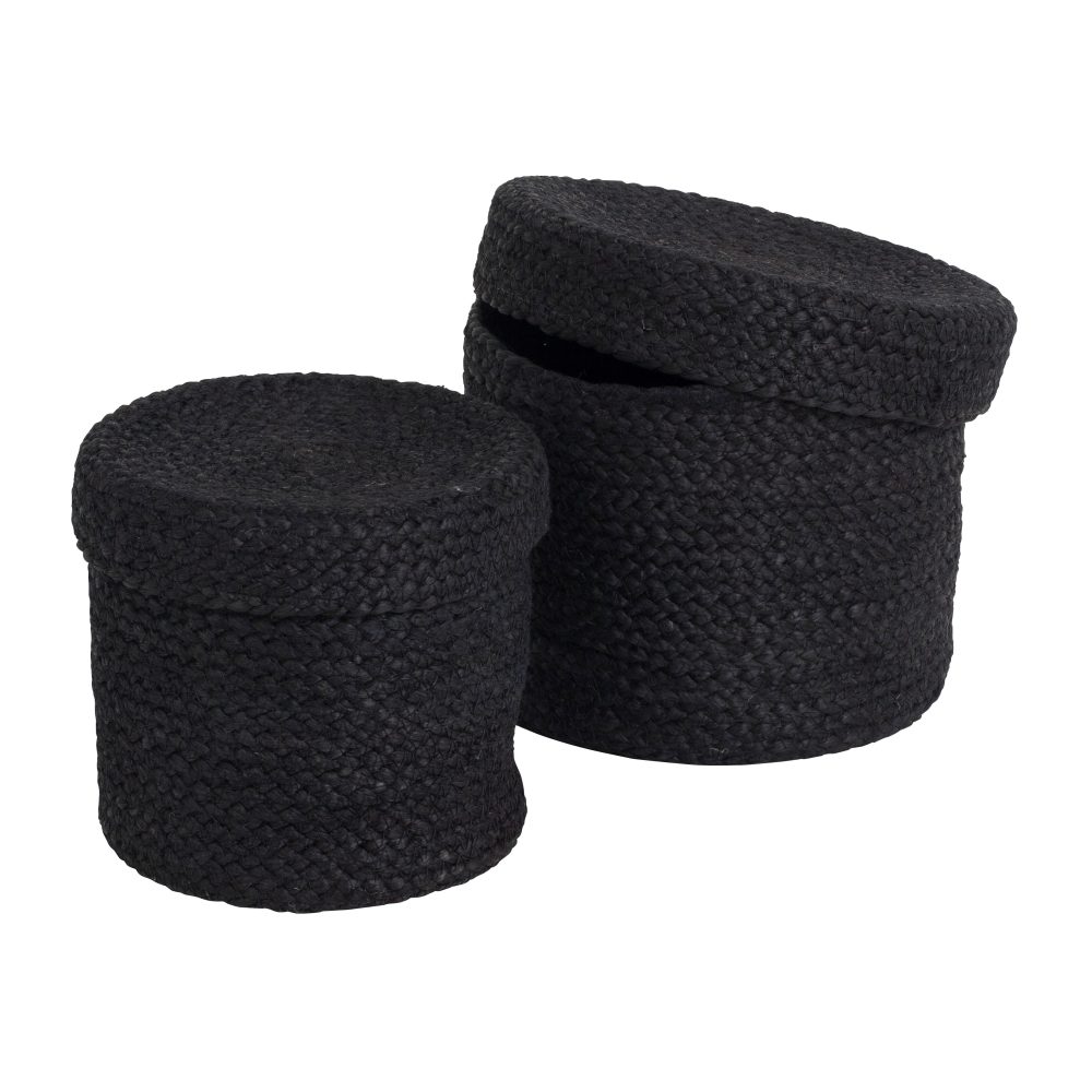 Elin förvaringskorg med lock 2-pack, Svart